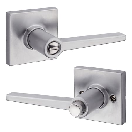 Safelock Daylon Lever with Square Rose Privacy Lock with RCAL Latch and RCS Strike Satin Chrome Finish SL4000DALSQT-26D